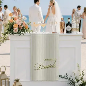 Handmade Linen Striped Bar Event Sign, Custom Wedding Welcome Signs, Fabric Name Date Banners