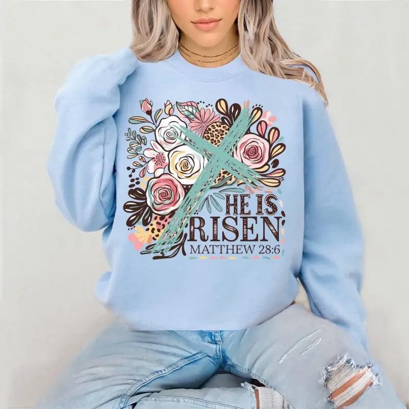 He is Risen  Crewneck Sweatshirt Gildan Everyday Style Super Soft Unisex Fit Streetwear Graphic Top warm Womenswear Casual Printed Long Sleeved Easter Religious