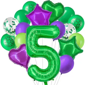 5rd Birthday Party Decorations for Boys, Green Turtle Theme Balloon Set with 40 Inch Large number Foil Balloon,  Heart and Shell Print Latex Balloons, Green  Birthday Supplies