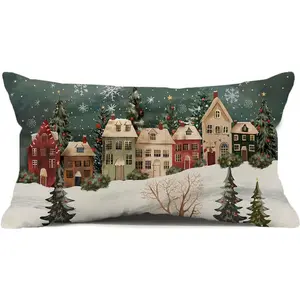 Winter Wonderland Decorative Pillow Cover, Modern Rectangular Cushion Case with Zipper Closure, Christmas Holiday Room Decoration