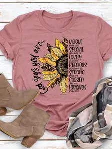 Women's Letter Print Round Neck Tee, Fashion Casual Crew Neck T-shirt for Daily Holiday Vacation Outdoor Wear, Ladies Clothes for Summer