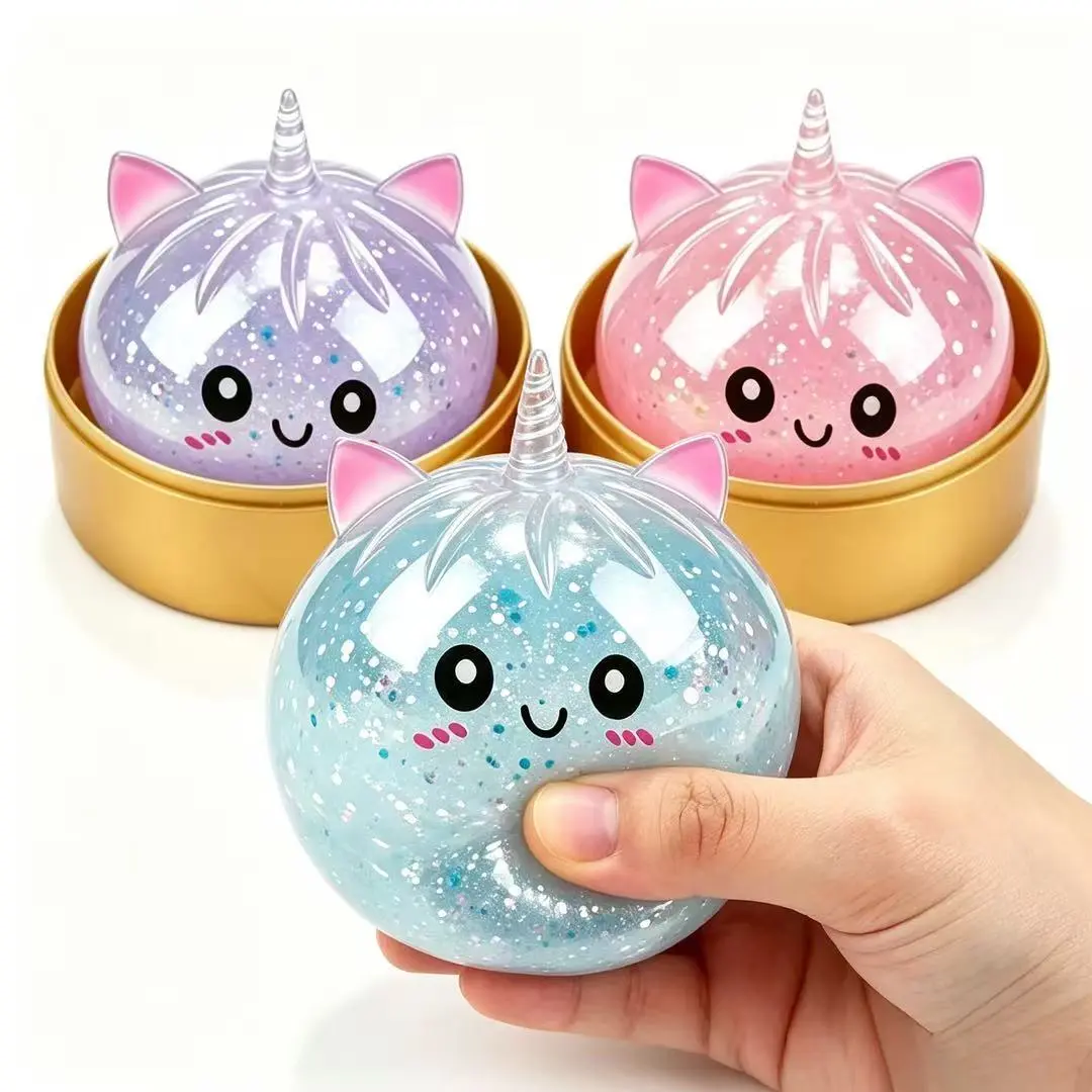 KIDGENIUS Cute Glitter Unicorn Stress Relief Squeeze Toy Instant Fun with Every Squeeze Ideal Palm Size for Comfort Perfect Gift for Kids and Adults Stress Relief Anxiety Relief Boredom Buster Squishy Toy