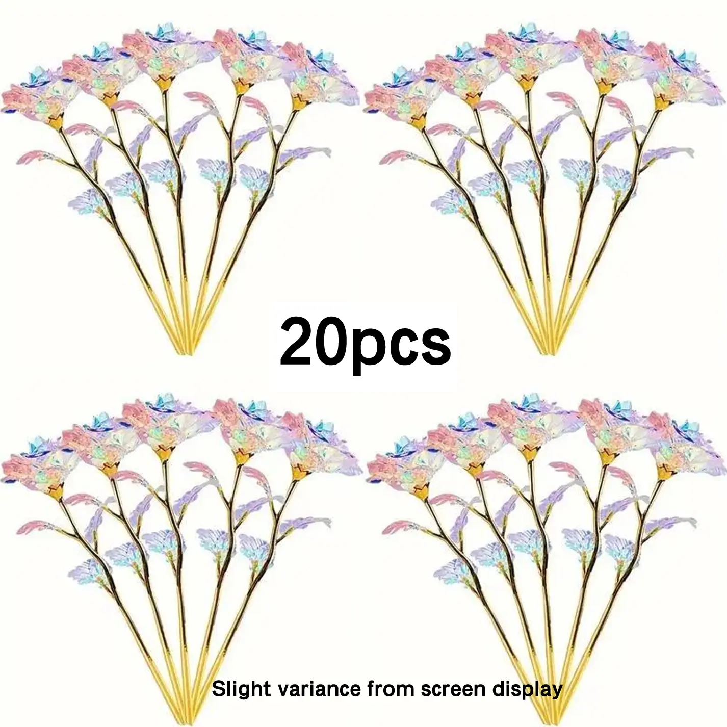 20pcs Crystal Rose Bouquet, Artificial Gold Foil Rose Flowers, Sparkling Eternal Rose Decor, for Wedding Centerpiece Mother's Day Birthday Anniversary, Home Decoration high-end room handmade ornament