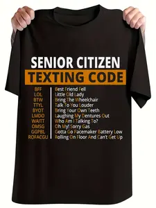 Senior Citizen SMS Code Men's High-Quality Classic Text Novel Printed T-Shirt Summer Fun Pattern T-Shirt Retro Casual Breathable T-Shirt