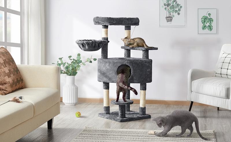 【Valentine Gift】Yaheetech 46″ Height Multilevel Cat Tree Big Plush Cat Condo Scratching Posts for Cats with Perch Platform Basket Condo for Kitten Tower Indoor Cats