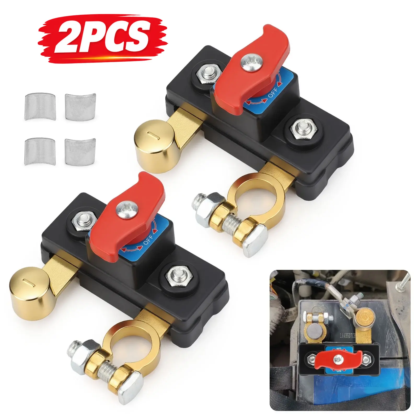 2PCS Battery Disconnect Switch 12V/24V, Universal Battery Isolator Switch for Car Truck RV Boat, Prevent Battery Drain