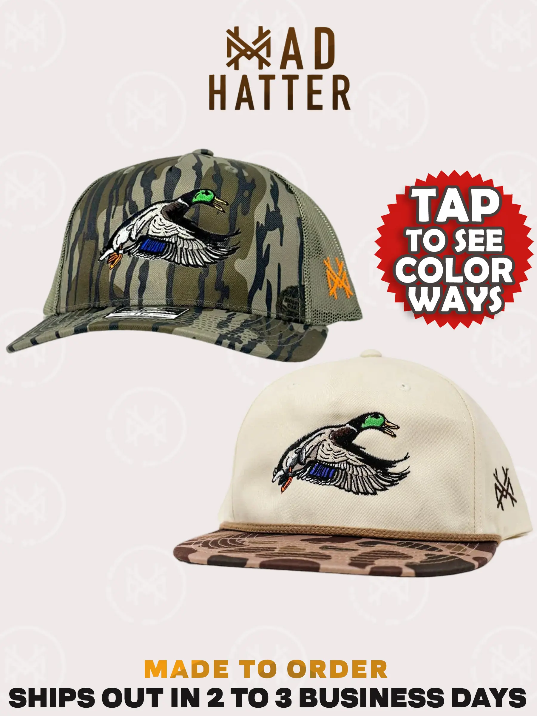 Mallard | By The Mad Hatter Co. An Embroidered Snapback Adjustable (Up To A Size 8 Head) Premium Trucker Hat