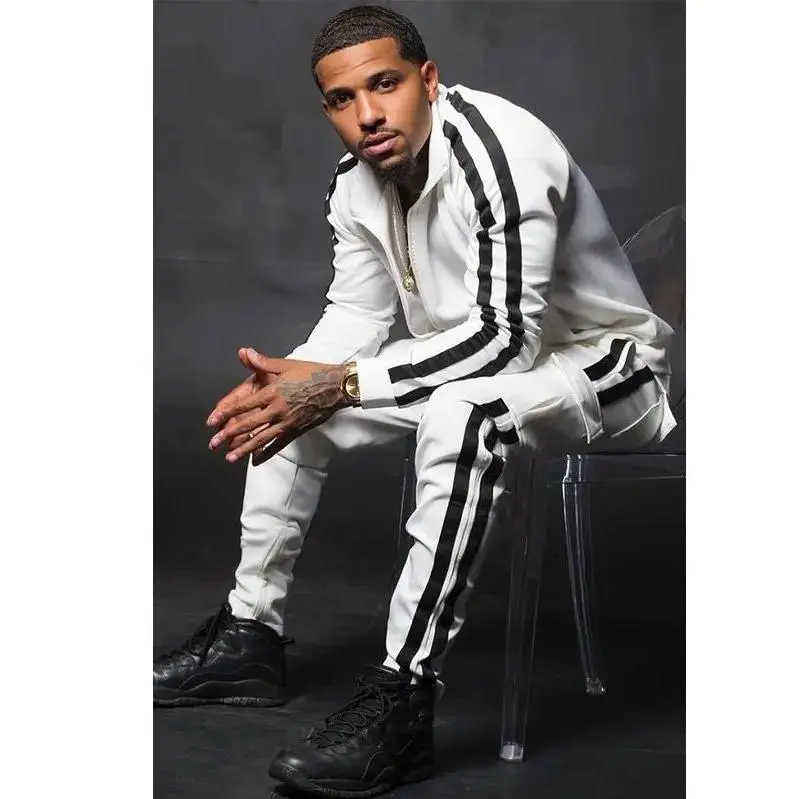 Men's Slim Swagging  Striped White Tracksuit