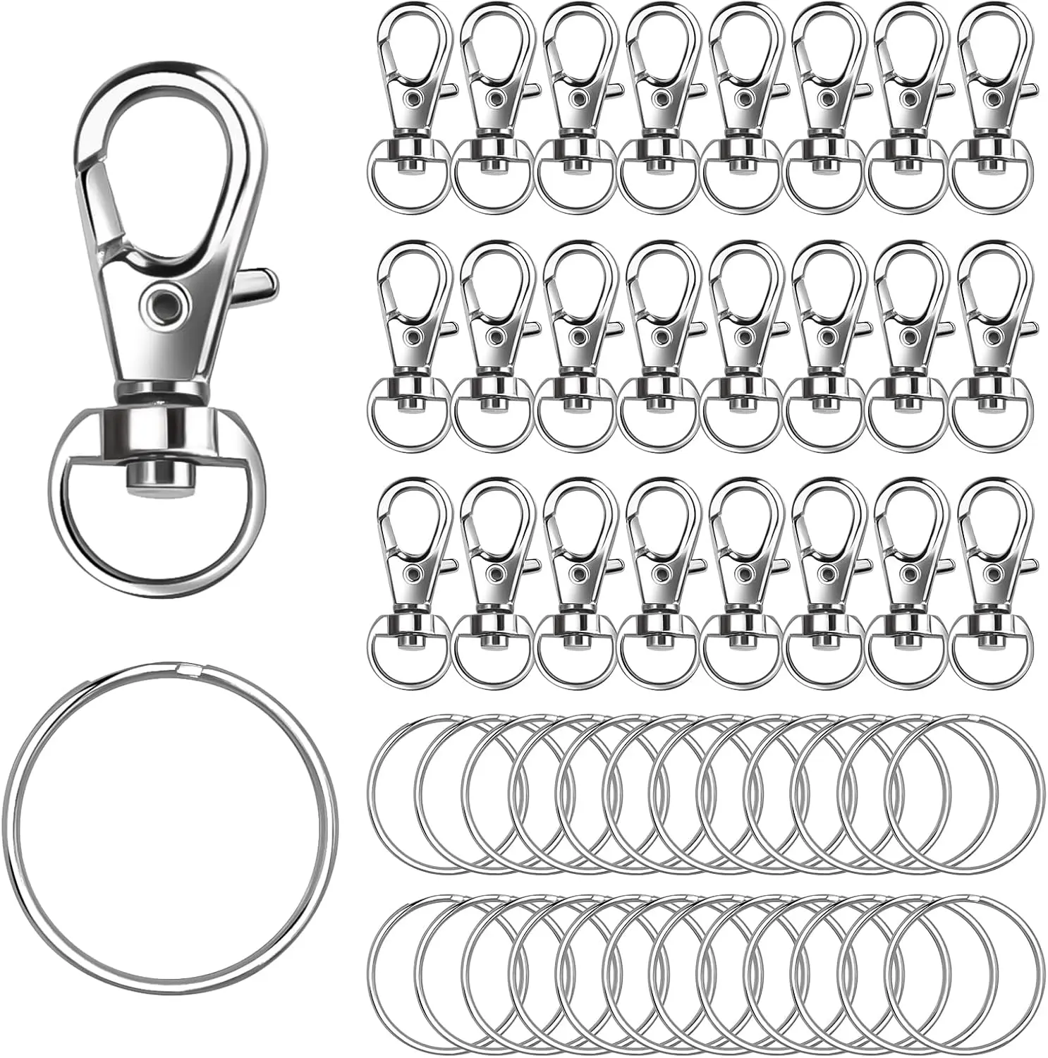 50-Piece Keychain Hardware Kit, Complete Set with Metal Swivel Lobster Clasps and Key Rings for DIY Crafting Projects