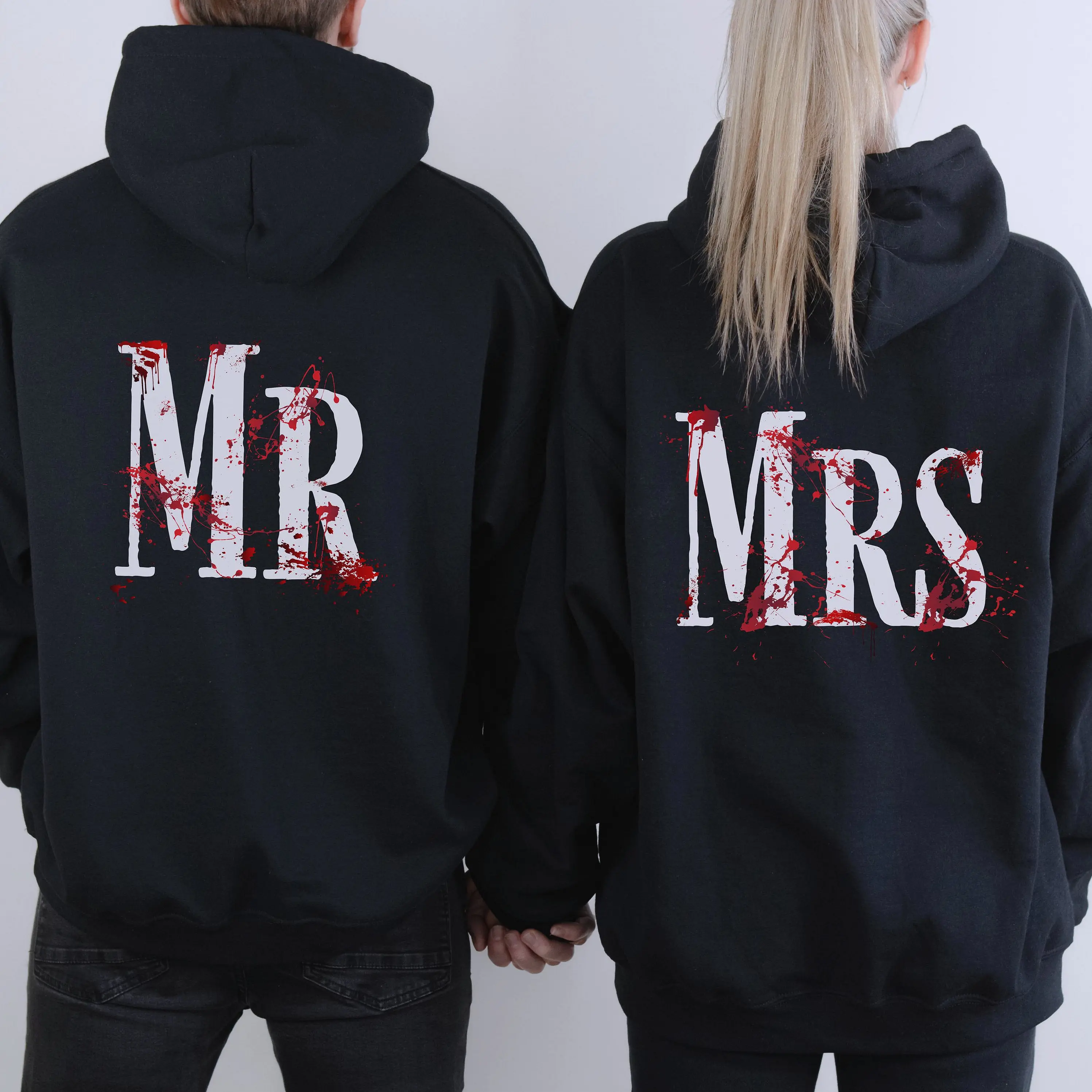 Mr Mrs Halloween Couple Matching Hoodies Casual Street Style Fleece Fabric Pullover Hooded Sweatshirt Tops Trendy for Women for Men, Perfect Gift