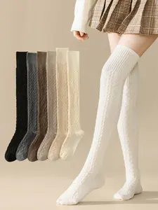Women's Over-The-Knee Socks, Fall & Winter Slimming Long Tube Socks, Soft Comfortable Chain Print, Basic Casual Daily Wear for College Students, Womenswear, Thigh High Socks