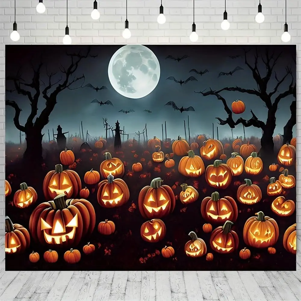 1pc 2d flat Halloween Backdrop  Fabric Reusable Halloween Pumpkin Patch Background Scary Halloween Pumpkin Field Backdrop Extra Large Halloween Party Decorations Banners