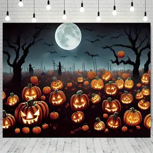Halloween Backdrop 10x8ft Fabric Reusable Halloween Pumpkin Patch Photo Background For Photography Scary Halloween Pumpkin Field Backdrop Extra Large Halloween Party Decorations Banners