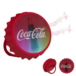 Coca-Cola Bottle Cap Shaped LED Light Bluetooth Speaker, Wall Mountable, Kick Stand, FM Radio