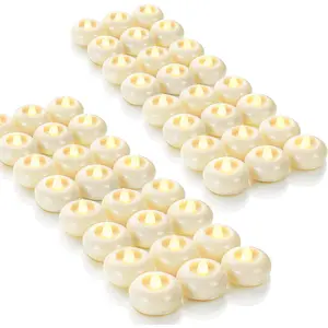 48 Pack 2'' Flameless LED Floating Candles, 200 Hour Battery Operated Flickering Waterproof Tealights for Cylinder Vases, Centerpieces for Wedding Party Pool Holiday (Ivory Base)