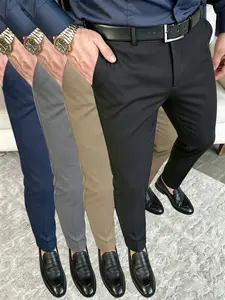 4-pack men’s business casual dress pants, slightly stretchy quick-dry fabric, slim fit that flatters the figure, half elastic waistband design, summervibes