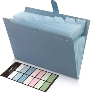 Blue Letter-Size Expanding File Organizer - 8-Pocket Multi-Function Set Folders with Sticker Kit Labels, Portable Expanding Card Files, College Supplies, School Supplies College, Office Stationery