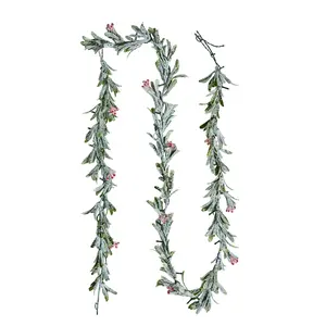 VEVOR Christmas Garland, 9-FT Realistic Greenery Decorated with Vines, Olive Leaves, and Berries, Evergreen Faux Garlands with Light String for Indoor Outdoor Xmas Decoration on Mantel Fireplace