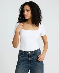 Express Body Contour Light Compression Stretch Cotton Square Neck Bodysuit