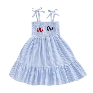 YSHWHWTS Toddler Baby Girl 4th of July Outfit Summer Dress Sleeveless Suspender Dresses Memorial Day Smocked Clothes