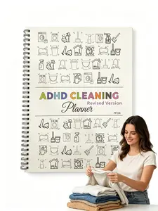 ADHD Cleaning Planner Revised Version Simple Visual 30-Day Challenge Declutter Clean Stay Focused Feel Accomplished Clean Home Clear Mind office accessories