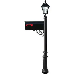Lewiston  E1 Economy Mailbox System with Fluted Base & Bayview Solar Lamp, Black