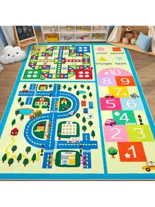 【Labor Day Sale】Blue Yellow-8*10 feet Kids Carpet Play Mat Rug Machine Washable Toddler Carpet For Playroom Kids Educational Learning Area Rug Stain Resistant Non Slip Non Shedding Low Pile Activity Carpet For Nursery Classroom Kids'Room