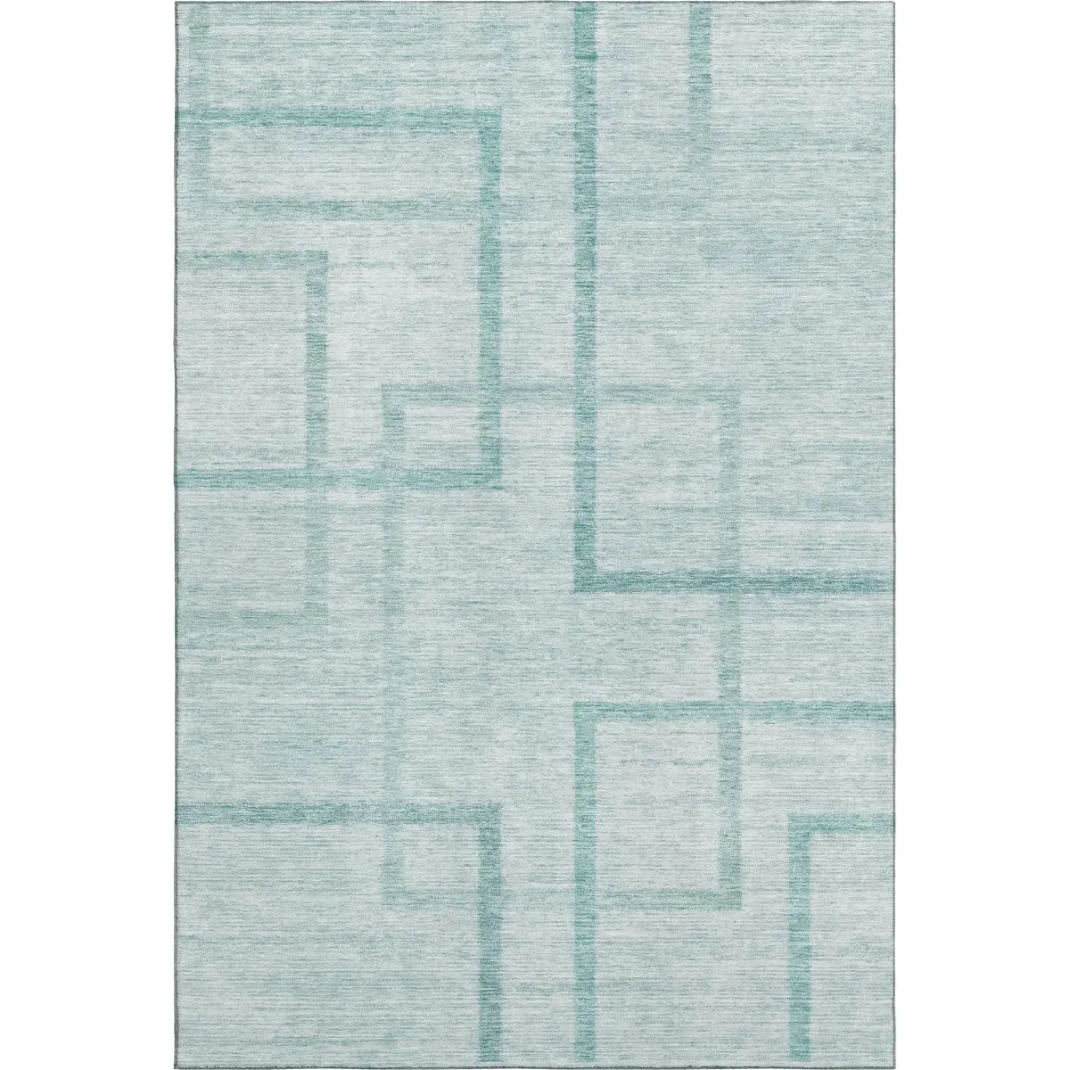 HomeRoots 666760 Rectangular Area Rugs, 3x5 ft. Teal & Ivory Geometric Transitional Machine-Made Washable Rug with UV Protection
