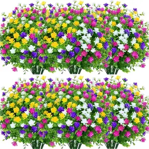 8 Pack Mixed Color Willow and Camellia Outdoor Artificial Flowers, UV Resistant Plastic for Indoor Outdoor Planter Decor, Perfect for Yard Garden Porch Arrangements, Decorative Flowers