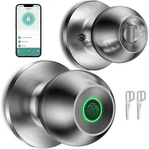 Smart Lock Fingerprint Door Handle with App Control Key Type-C Interface Emergency Charging Biometric Lock Suitable for Front Door Home Apartment Office Father's Day Gift