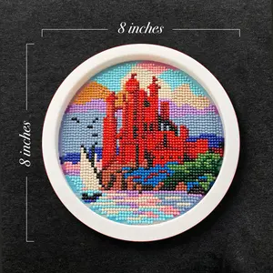 Red Castle Diamond Art Kit, Landscape Diamond Art Kit, Home Decor, 5D Diamond Painting, Wall Decor, DIY Diamond Art, Diamond Art with Frame, Round Frame, Handmade Craft, Best Gift, Birthday Gift, Wall Art for Home Living Room Bedroom