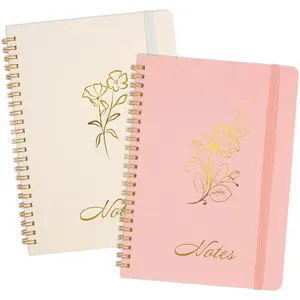 Aesthetic Spiral Notebook, 2 count Cute Notebook, 8.3" x 6" Notebook For Women, A5 Spiral Journal Notebook for Office/School/Home (Pink & Beige)