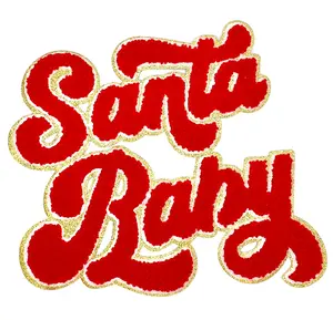 Santa Baby Red Christmas Chenille Shimmer Embroidered Iron-On Patch