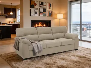 3-Seater Sofa, Camel Upholstered Couch, Modern Living room Furniture, Textured Fabric Sofa, Minimalist Settee, Comfortable Armchair, Sturdy Frame Sofa Camel/Dark Green/Dark Gray