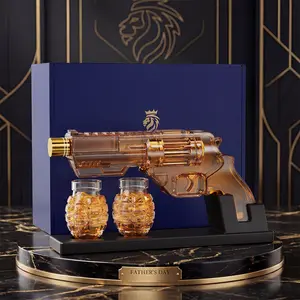 Father‘s Day Gift, Kollea Whiskey Decanter with Grenade-Shaped Shot Bottles, 12.83oz Decanter Set for Men, Father, Husband, Boyfriend & Military Enthusiasts, Premium Lead-Free Glass, Wooden Stand, Luxury Gift Box