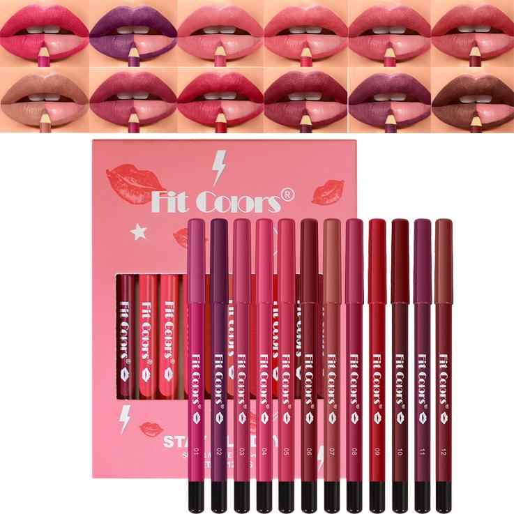 12-Color Matte Lip Liner Pencil Set, Long-Lasting Waterproof, Creamy Matte Velvet Lipstick, Lip Makeup Pencil for Daily,