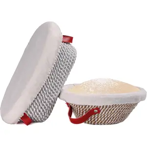 Banneton Bread Proofing Basket - Oval & Round Sourdough Bread Baskets Set - With Liner & Cloth Cover - For Proofing Sourdough Bread & Bread Storage (Grey & Khaki Set) -  Rope
