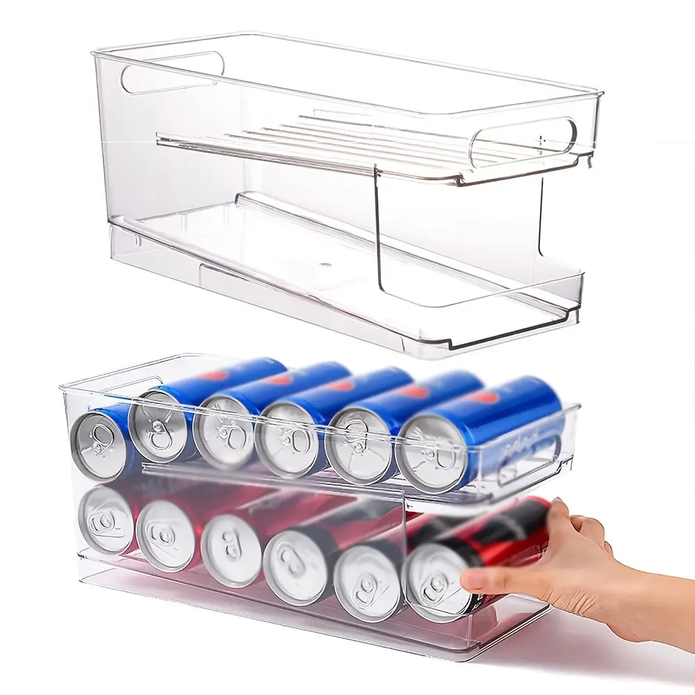 MIUVA Silicone 2-Layer Rolling Can Dispenser - BPA-Free, Roll-and-Grab Handle, Fits Tall Cans, for Soda & Beverages, Kitchen Organizer for Fridge, Pantry