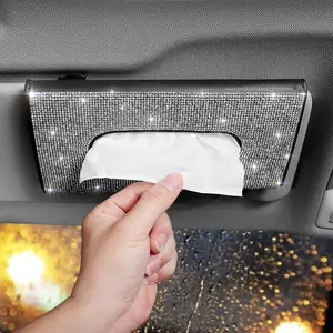 2pcs Sparkling Diamond Car Paper Towel Holder, Creative Mask Storage Bag, Sun Visor Paper Towel Cover, Hanging Window Seat Back Dispenser, Car Storage Organizer, Car Tissue Box, Car Organizers, Car Accessories