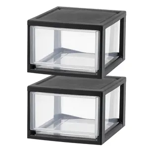 IRIS USA 6 Pack Plastic Drawer Storage Organizer, Stackable Unit, 14.5 Qt, Black