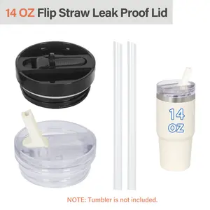 2 PCS 14 OZ Tumbler Flip Straw Lid Leak-Proof Splash Resistant Reusable Detachable Lid Cover Topper for Cup Accessories Mug Food Grade Easy To Clean