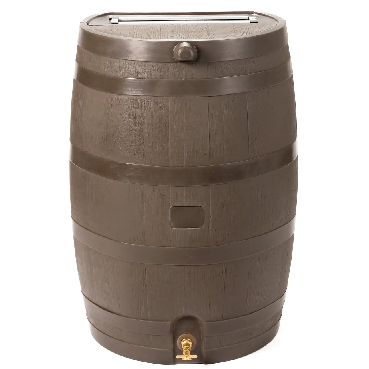 RTS Home Accents Polyethylene 50 Gallon Flat Back Brass Spigot Rain Barrel, Walnut Color