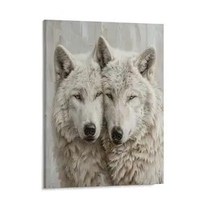 Two Arctic Wolf Posters Wall Art Prints Snuggle Together White Animals Canvas Posters Home Wall Art Family Bedroom Office Decor Aesthetic Festival Gift