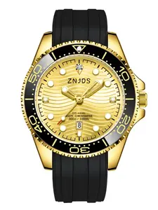 Luxury Gold Submariner Series Business Casual Men's Watch, Round Analog Dial, Luminous Waterproof Strap, Silicone Band, Fashion Accessory