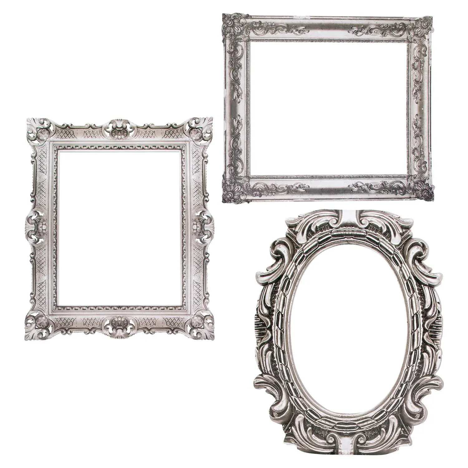 16" - 21" Silver Antique Picture Frame Cardstock Cutouts - 3 Pc. 16" - 21" Silver Antique Picture Frame Cardstock Cutouts - 3 Pc.