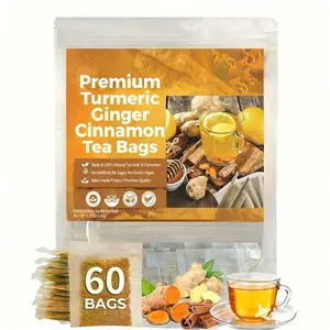 Turmeric Ginger Cinnamon Tea Eco-Conscious Tea Bags Premium Natural Ingredients Turmeric Ginger Herbal Tea No Sugar No Caffeine No Gluten Vegan Smooth Warming Flavor Eco-Friendly
