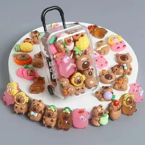 20PCS Cute Capybara Resin Figurines with 1PC Mini Luggage Box - Random Style Collectible Animal Figures - DIY Decorative Accessories for Home Office Desk Decoration