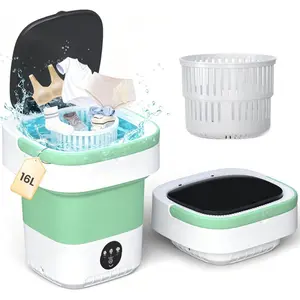 Portable Washing Machine - 16L Mini Foldable Washer with Spin Basket, 3 Cleaning Modes & Deep Cleaning for Small Clothes, Collapsible Laundry for Apartment, Home, Hotel and Travel (Green)
