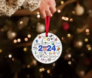 Christmas Ornaments 2024,Year in Review Ceramic Ornament for Christmas Tree Funny Hot Topics 2024 Year Remember Trending Social Keepsak