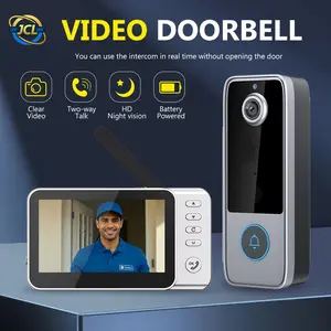 IP65 Waterproof Wireless Video Doorbell Camera with 4. Screen - No Subscription, Video Call & 2-Way Audio, Long Battery Life, Wide View, No WiFi/App Needed